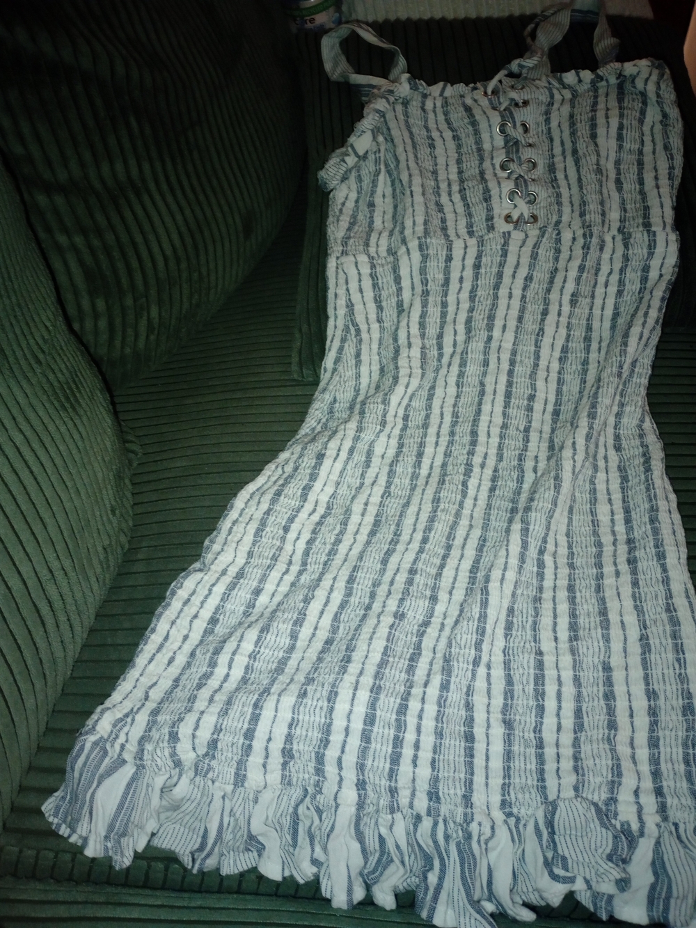 Sincerely Jules Blue and White Striped Lace-Up Mini Dress